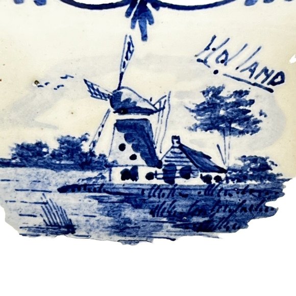 Delft Blue Ashtray Holland Windmill Signed Trinket Dish Rectangle 3.25” X 3” VTG - Picture 2 of 9